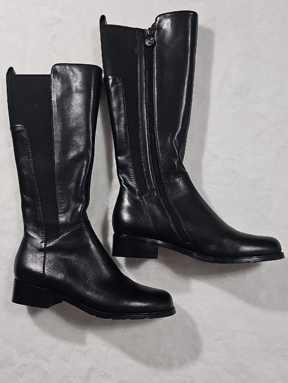 SoleMani Monaco Slim Black Leather Knee High‎ Boots 13 Inch Calf Womens 7.5 M